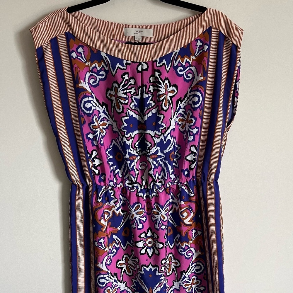 Ann Taylor Loft Mod Vibrant Short Scarf Motif Dress Size Medium EUC - Picture 2 of 11